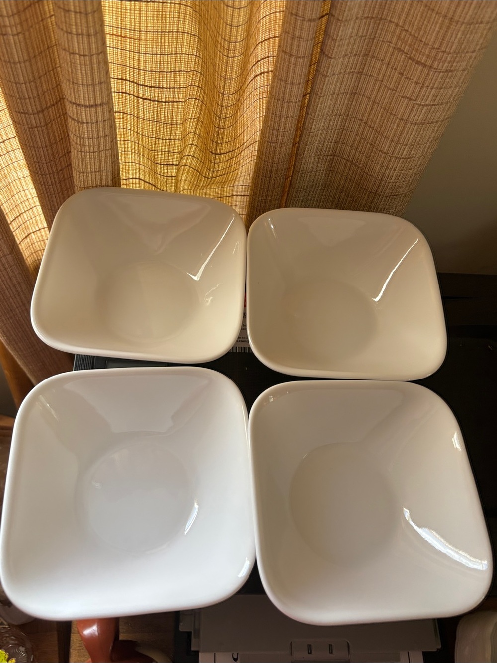 Corelle square white cereal, bowls,- Set of 4